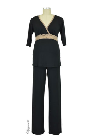 Baju Mama Emma 3/4 Sleeve Nursing PJ Set (Black/Cream Lace)