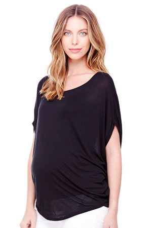 Ingrid & Isabel Short Sleeve Drape Maternity Top (Black)