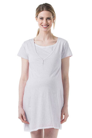 Spring Maternity Jacklyn Maternity & Nursing Short Sleeve Cotton Night Gown (Heather Grey) by Spring Maternity