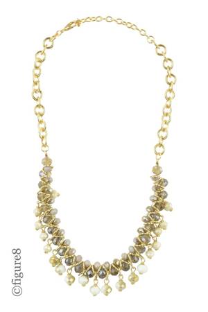 Multi-beaded Gold Mini Bib Necklace (Grey & White & Gold)