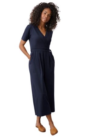 Stella Square Neck Smocked Maternity Jumpsuit in Navy by Hello Miz