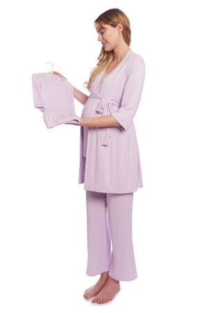 Analise 5-Piece Mom and Baby Maternity and Nursing PJ Set (Lavender)