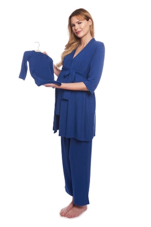 Analise 5-Piece Mom and Baby Maternity and Nursing PJ Set (Denim Blue)