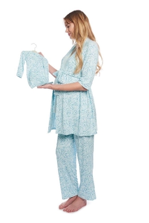 Analise 5-Piece Mom and Baby Maternity and Nursing PJ Set (Waves)