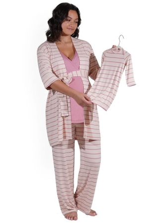 Analise 5-Piece Mom and Baby Maternity and Nursing PJ Set (Pink Stripe)