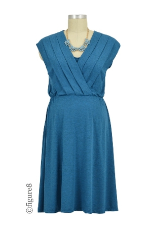 Sophie & Eve Lila Pleat Front Drop Waist Nursing Dress (Heathered Teal)