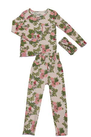 Charlie Kids 3-Piece PJ Pant Set by Everly Grey (Beige Floral)