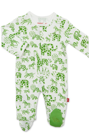 Magnetic Me™ 100% Organic Cotton Magnetic Baby Footie (Green Avant Gardimals)