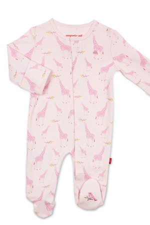 Magnetic Me™ 100% Organic Cotton Magnetic Baby Footie (Pink Jolie Giraffe)