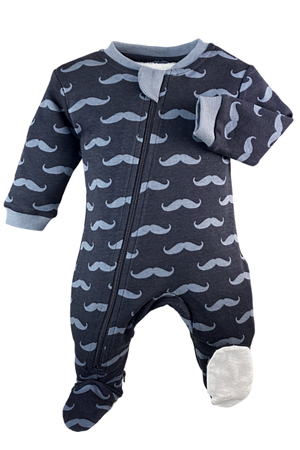 ZippyJamz Organic Baby Footed Sleeper Pajamas w. Inseam Zipper for Easy Changing (Mr Moustache) by ZippyJamz