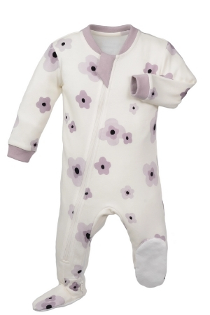 ZippyJamz Organic Baby Footed Sleeper Pajamas w. Inseam Zipper for Easy Changing (Poppy Perfection)