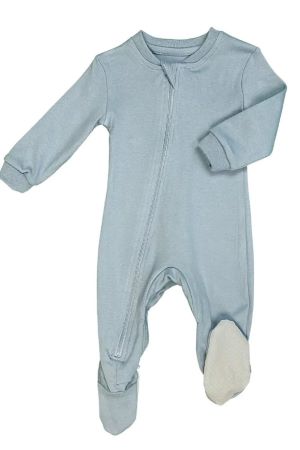 ZippyJamz Organic Baby Footed Sleeper Pajamas w. Inseam Zipper for Easy Changing (Into You Blue) by ZippyJamz