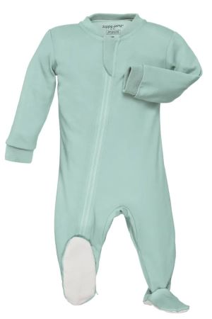 ZippyJamz Organic Baby Footed Sleeper Pajamas w. Inseam Zipper for Easy Changing (Mint to Be) by ZippyJamz