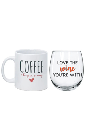 Fun Wine & Coffee Morning/Night Gift Set (Hug in a Mug and Love the Wine Your With)