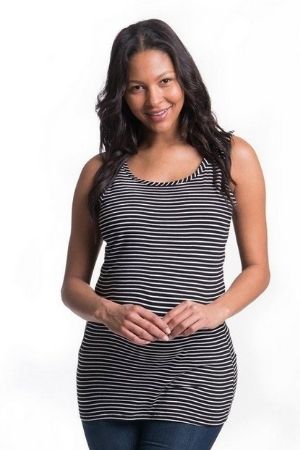 Bun Snap Nursing Tank Top (Black and White Stripe)
