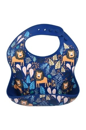 Printed Silicone Bib with Crumb Catcher (Zoo Lion Print)