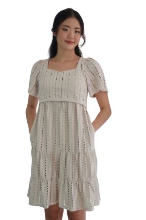 Aurora Flutter Tier Maternity & Nursing Dress (Sand)