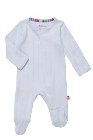 Magnetic Me™ by Magnificent Baby Organic Pointelle Footie (Love Lines Blue Pointelle) by Magnetic Me by Magnificent Baby