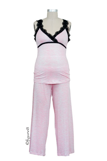 Esme Soft Modal Rib Cami and Pant Set (Pink Zebra/Black)