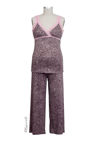 Esme Soft Modal Rib Cami and Pant Set (Brown Cheetah/Pink)