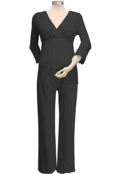 3/4 Sleeve Wrap Nursing PJ Set (Black)