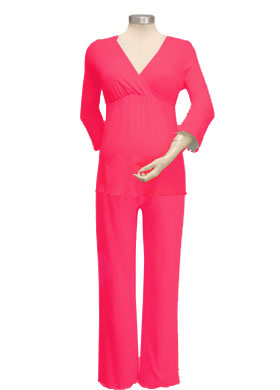 3/4 Sleeve Wrap Nursing PJ Set (Hot Pink)