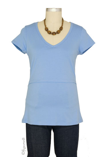 Momzelle Short Sleeve V-Neck Nursing Top (Blue Delia Robbia)
