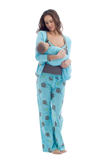 Olian 4 piece Nursing PJ set with Baby Outfit (Multi-Color Print)