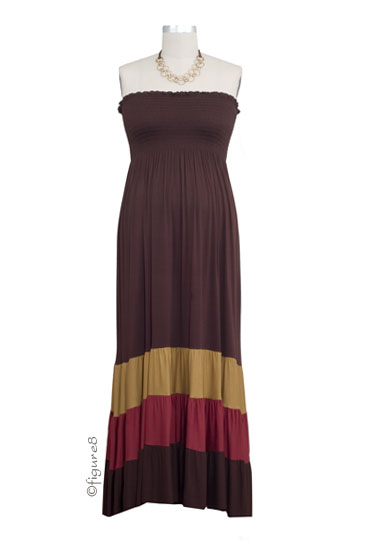 Kiara Smocked Strapless Color Blocking Dress (Brown)