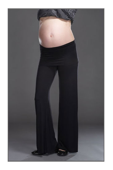 Maternal America Soft Knit Fold Over Pants (Black)