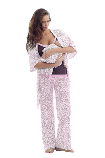 Olian 5 Piece Nursing PJ Set with Baby Outfit (Pink Animal Print)