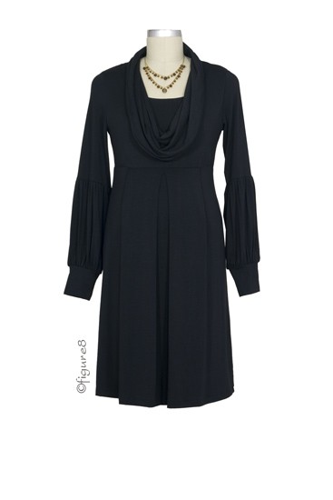 Mayreau Long Sleeve Cowl Neck Nursing Dress (Black)