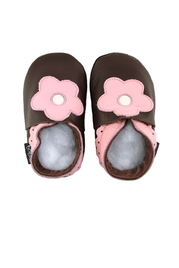 Bobux Original Pink Flower Baby Shoes (Chocolate/Pink)