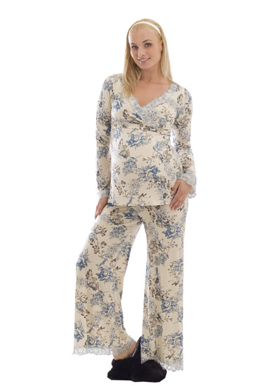 Olian 2 Piece Long Sleeve Nursing PJ Set (Multi-Floral Print)
