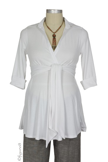 Empire Front Tie Knit Maternity Shirt (White)