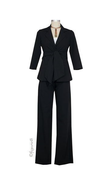 Audrey Front Tie 3-Pc Maternity Pant & Skirt Suit (Black)
