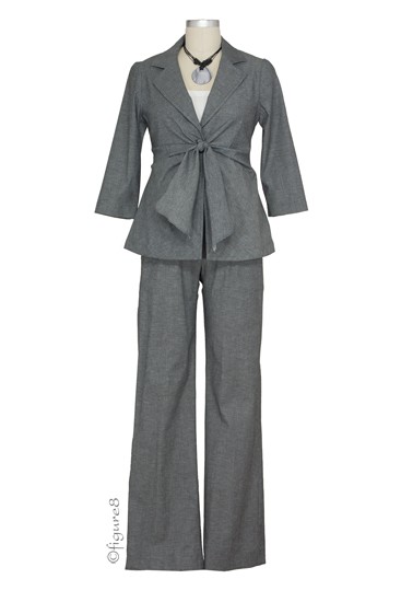 Audrey Front Tie 3-Pc Maternity Pant & Skirt Suit (Dark Heather Grey)