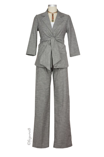 Audrey Front Tie 2-Piece Maternity Pant Suit (Heather Grey)