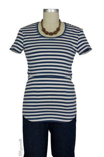 Organic Short Sleeve Striped Nursing Top (Blue Jeans Stripe)