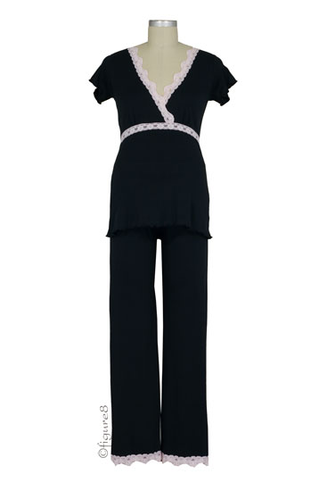 Belabumbum Ariel Pima Nursing Pajama Set (Black/Pink)