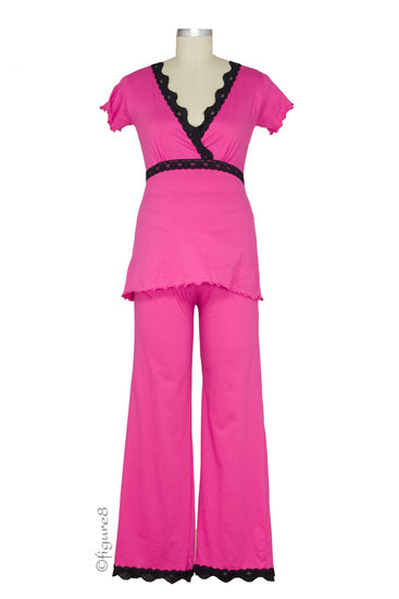 Ariel Pima Nursing Pajama Set (Fuchsia & Black)