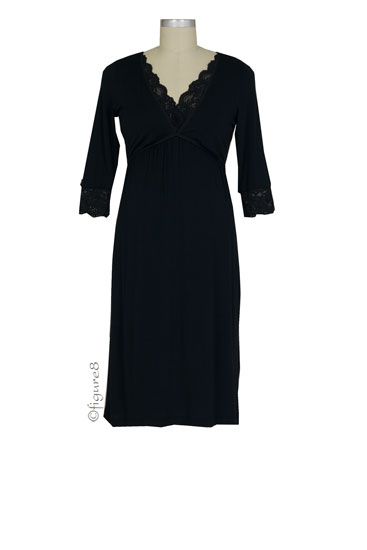 D&A Embrace Lace-Edged Nursing Gown (Black)