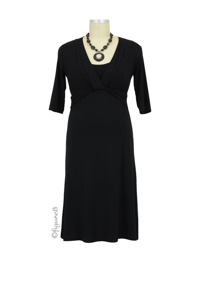 JW D&A 3/4 Sleeve Bamboo Nursing Dress (Black)