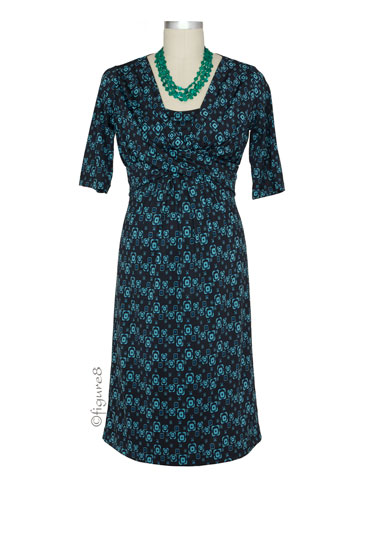 D&A Jasmine Cross-Over Nursing Dress (Blue Geometirc Squares)