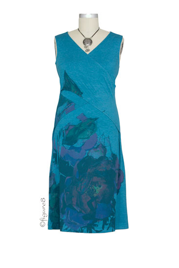 D&A Cross Front Nursing Dress (Sleeveless) (Aquamarine with Print)