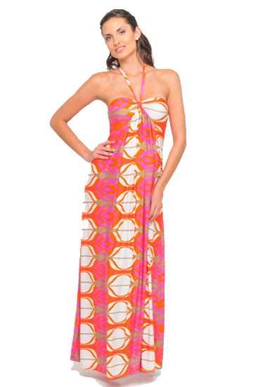 Eleesa Maxi Maternity Dress (Fuchsia & Orange Print)