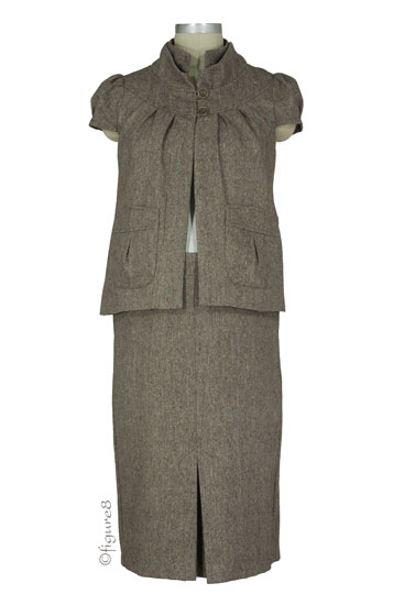 Kai Mandarin Jacket and Skirt Maternity Suit Set (Brown Lurex)