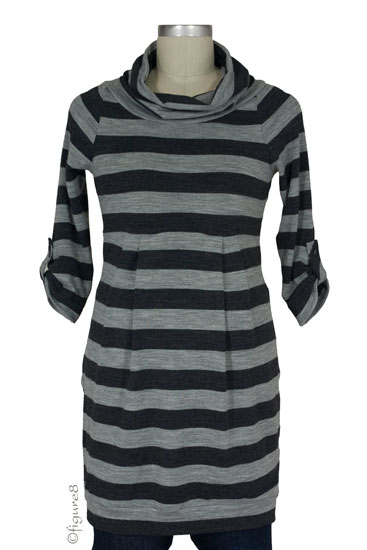 Zara 3/4 Sleeve Knit Maternity Tunic Sweater (Charcoal and Black stripe)
