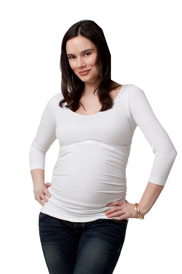 Ingrid & Isabel 3/4 Sleeve Ruched Maternity Top (White)
