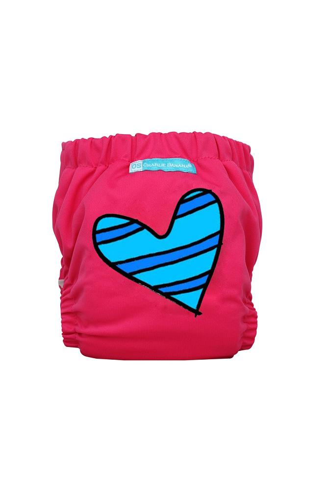 Charlie Banana® 2-in-1 One Size Reusable Diapers (Blue Petit Coeur on Hot Pink)